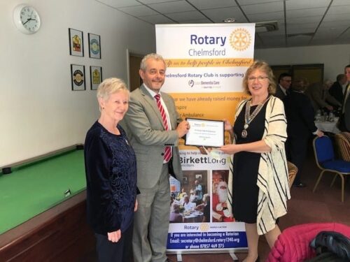 The photo shows Anne and fellow Rotarian, Jenny Black, with David