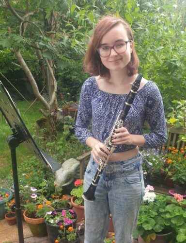 Leanne holding new clarinet